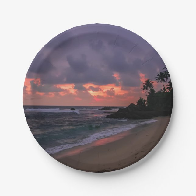 Romantic Beach at Dusk Paper Plate (Front)