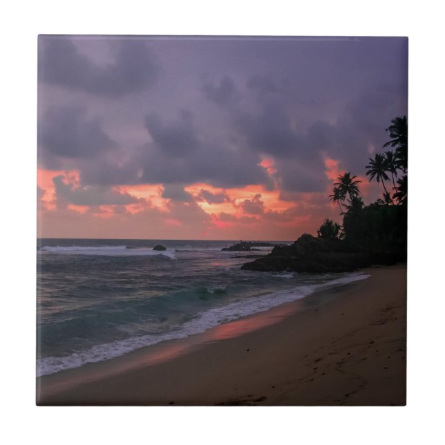 Romantic Beach at Dusk Tile (Front)