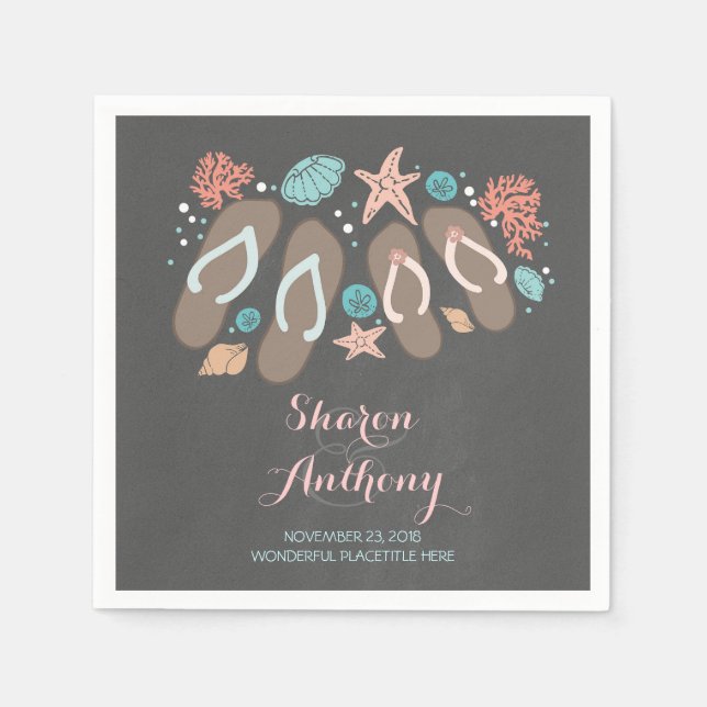 Romantic Beach flip flops Wedding Paper Napkins (Front)