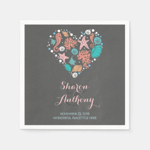 Romantic Beach Heart Wedding Paper Napkins