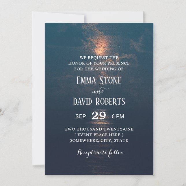 Romantic Beach Moon Night Elegant Wedding Invitation (Front)