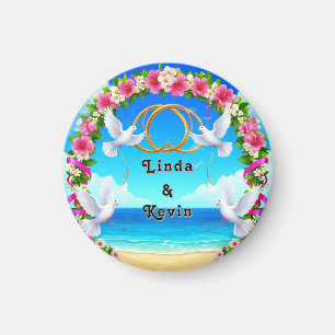 Romantic Beach Ocean Scene with Floral Arch Magnet