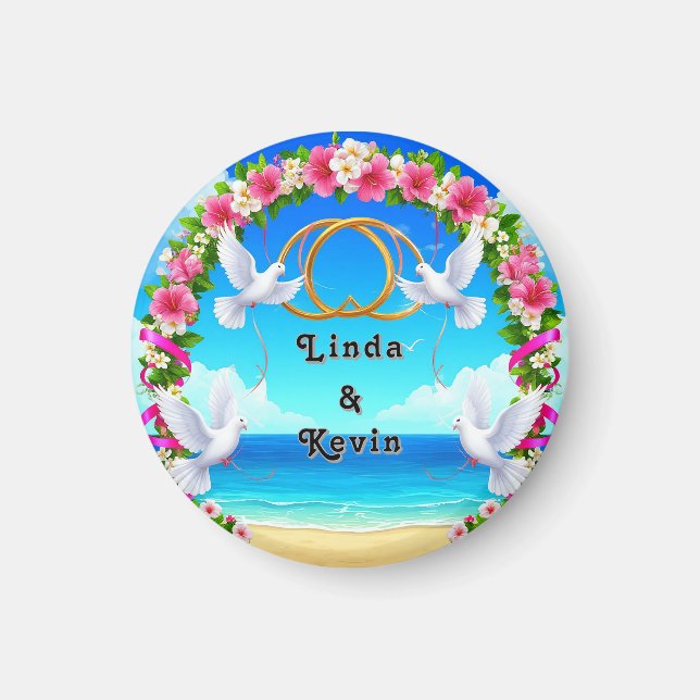 Romantic Beach Ocean Scene with Floral Arch Magnet (Front)
