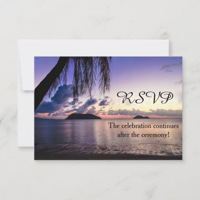 Romantic Beach Purple Sunset Wedding RSVP (Front)