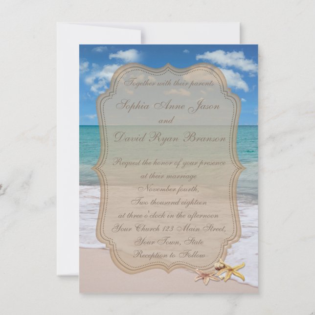 Romantic Beach Starfishes Wedding Invitation (Back)