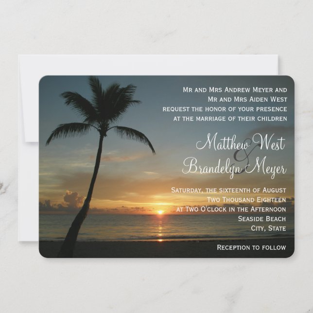 Romantic Beach Sunset Wedding Invitation (Front)