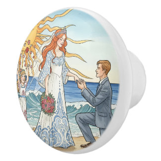 Romantic Beach Wedding Art Nouveau Ceramic Knob
