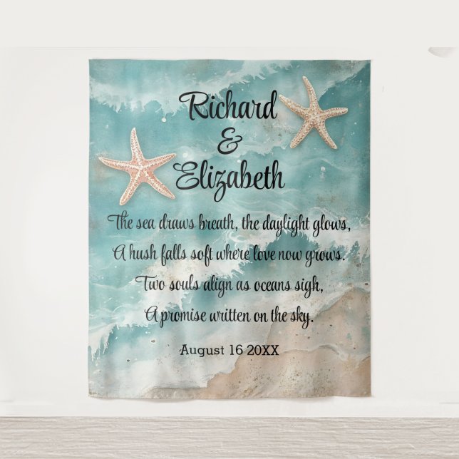 Romantic Beach Wedding Backdrop  Tapestry (Front)