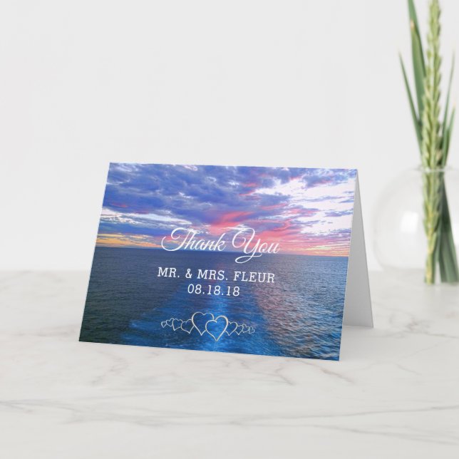 Romantic Beach Wedding Thank You Ocean Sunset Card (Front)
