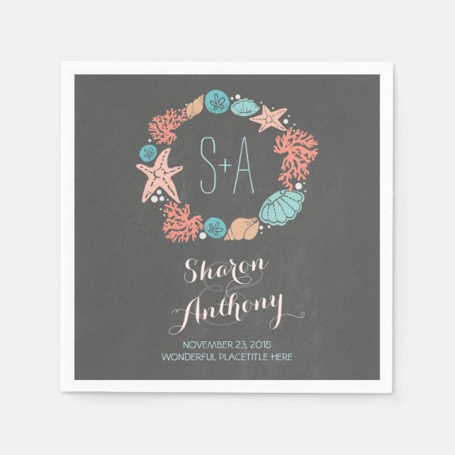 Romantic Beach Wreath Wedding Paper Napkins (Front)