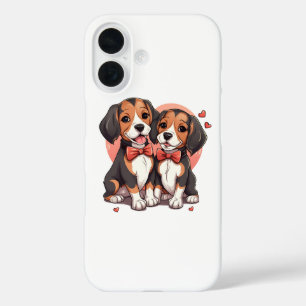 Romantic Beagle Puppy Love Illustration iPhone 16 Case