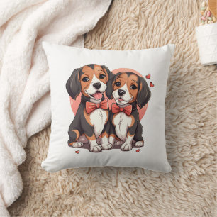 Romantic Beagle Puppy Love Illustration Throw Pillow
