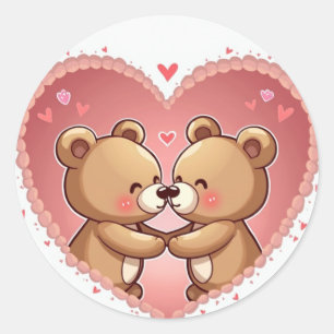 Romantic Bear Couple Heart Sticker