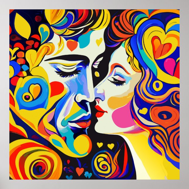 Romantic Beautiful Kissing Couple in Love Poster (Front)