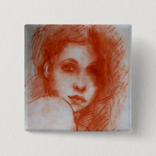 ROMANTIC BEAUTY / Woman Portrait in Sepia Brown 2 Inch Square Button
