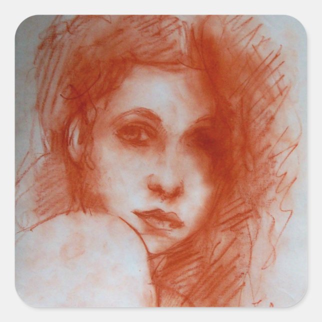 ROMANTIC BEAUTY / Woman Portrait in Sepia Brown Square Sticker (Front)