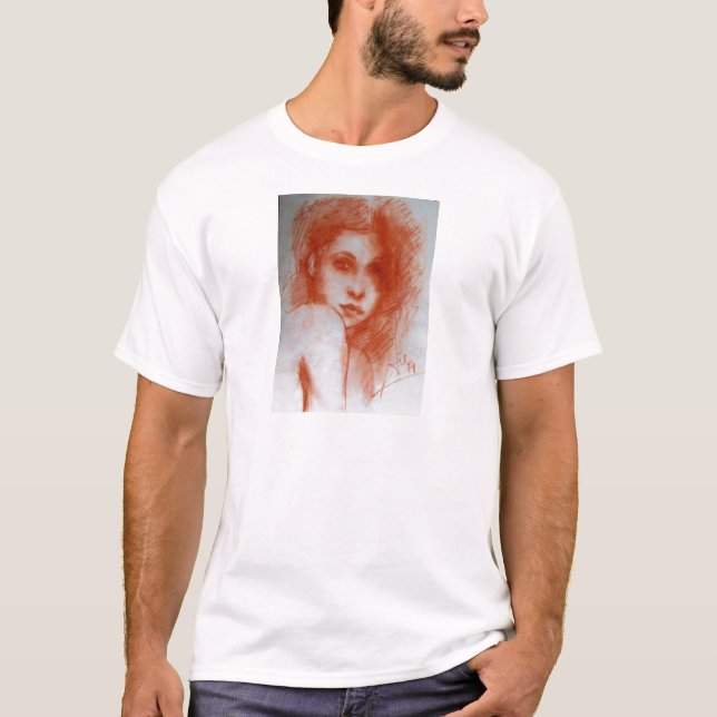 ROMANTIC BEAUTY / Woman Portrait in Sepia Brown T-Shirt (Front)