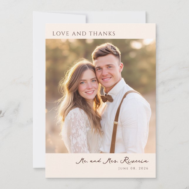 Romantic Beige Elegant Photo Thank You Card (Front)