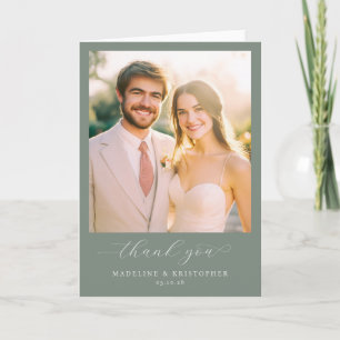 Romantic Beige Green Photo Thank You Card