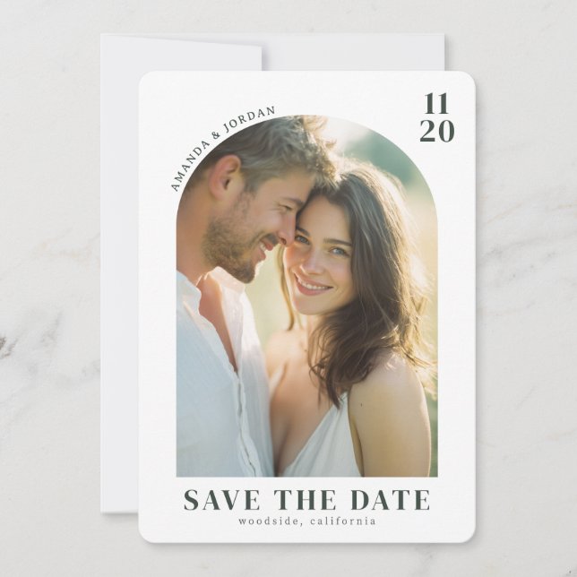Romantic Beige Minimalist Photo Save The Date (Front)