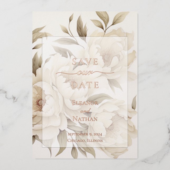 Romantic Beige Peonies Floral Vintage Fall Wedding (Front)