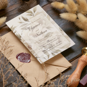 Romantic Beige Peonies Floral Vintage Fall Wedding Invitation