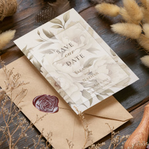 Romantic Beige Peonies Floral Vintage Fall Wedding Save The Date