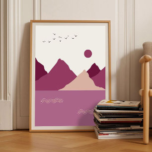 Romantic Berry Abstract Art Mountains Sunset Emoti Poster