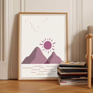 Romantic Berry Abstract Art Sunset Mountains Wall  Poster
