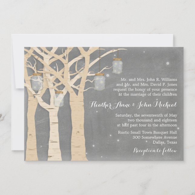 Romantic Birch Tree Mason Jar Wedding Invitation (Front)