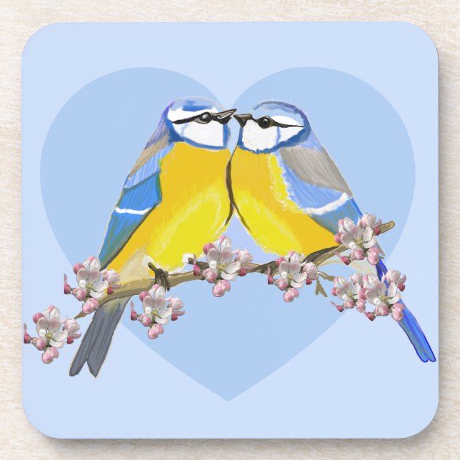 Romantic bird pair, Cyanistes Caeruleus Coaster (Front)