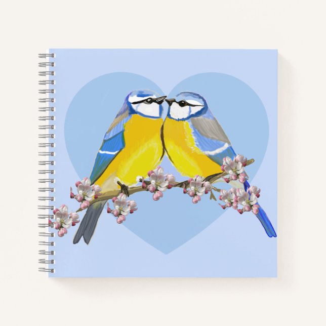 Romantic bird pair, Cyanistes Caeruleus Notebook (Front)