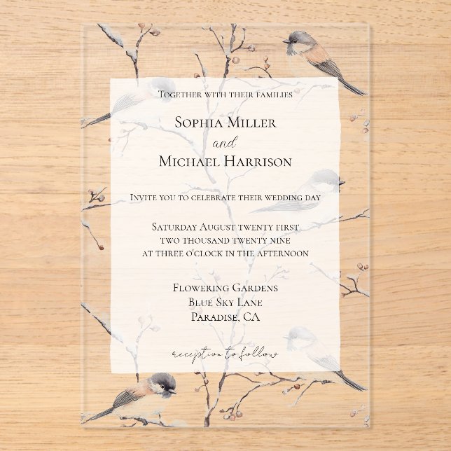 Romantic Birds in a Tree Wedding Acrylic Invitations (Front)