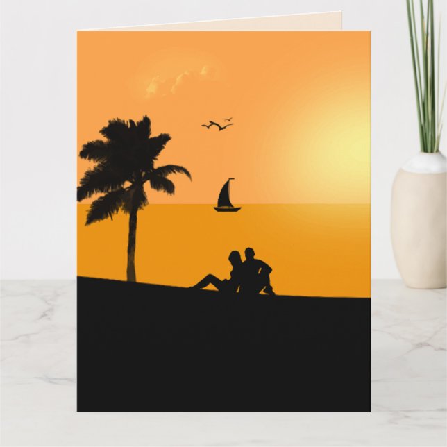  ROMANTIC BIRTHDAY BEACH SUNSET TROPICAL GREETING CARD (Front)