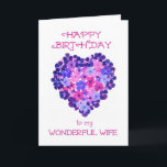 Romantic Birthday Card for a Wife - Flower Power<br><div class="desc">A pretty and romantic Birthday Card for a Wife, with a heart made of pink and blue flowers, from a handpainted paper collage by Judy Adamson. If you would like the front cover text changed in any way (eg a different age, person or language), please contact me through my store...</div>