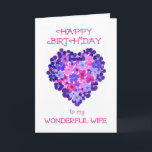 Romantic Birthday Card for a Wife - Flower Power<br><div class="desc">A pretty and romantic Birthday Card for a Wife, with a heart made of pink and blue flowers, from a handpainted paper collage by Judy Adamson. If you would like the front cover text changed in any way (eg a different age, person or language), please contact me through my store...</div>