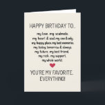 Romantic Birthday Card for Wife, Husband, Partner<br><div class="desc">Celebrate your partner’s birthday with this deeply romantic card. Featuring heartfelt words like “my love, my soulmate, my everything, ” this card is perfect for your boyfriend, girlfriend, husband, wife, or life partner. A touching way to remind them how much they mean to you on their special day. Ideal for...</div>