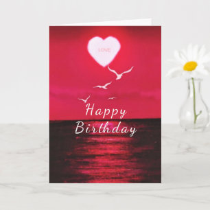 Romantic Birthday Card with Sea Sunset Heart Love