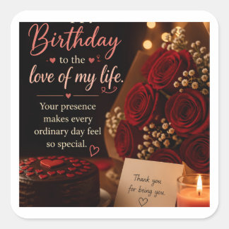 Romantic Birthday Love of My Life Rose Sticker