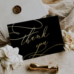Romantic Black and Gold Foil Thank You Card