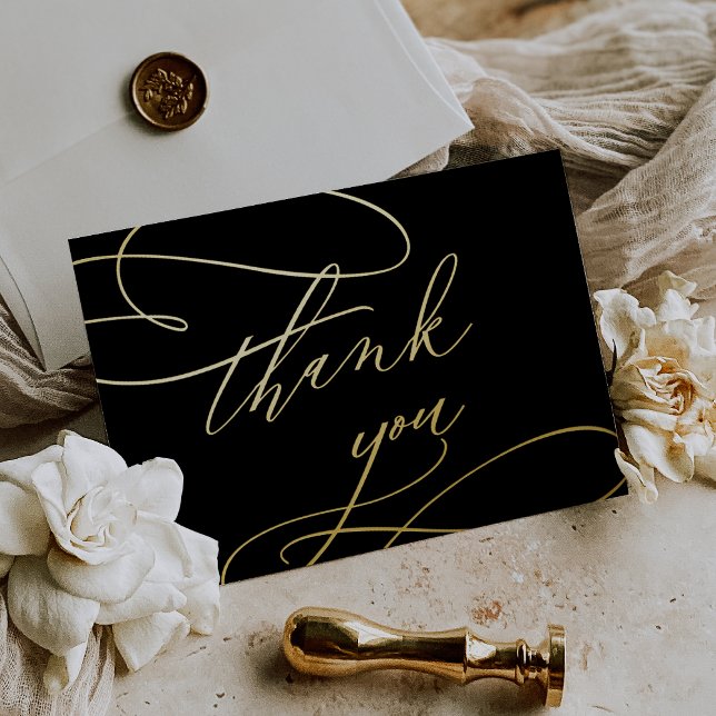 Romantic Black and Gold Foil Thank You Card (Romantic Black and Gold Foil Thank You Card)