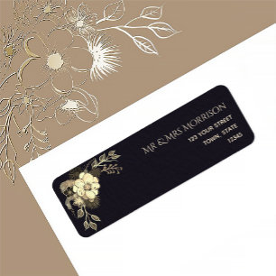 Romantic Black and Gold Wedding Return Address