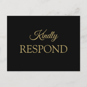 Romantic Black and Gold Wedding RSVP  Postcard