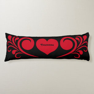 Romantic black and red heart with your name body pillow