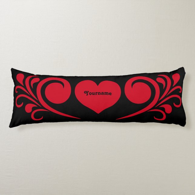 Romantic black and red heart with your name body pillow (Front)
