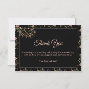 Romantic Black and Tea Pink Floral Wedding  Thank You Card