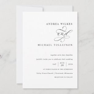 Romantic Black and White Calligraphy Wedding Invitation