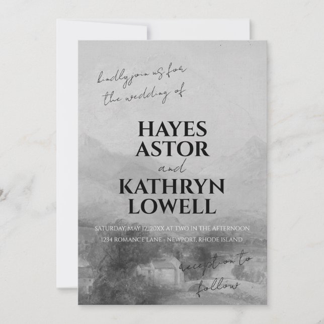 Romantic Black and White Elegant Classic Old Money Invitation (Front)