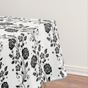 Romantic Black And White Floral Pattern Tablecloth