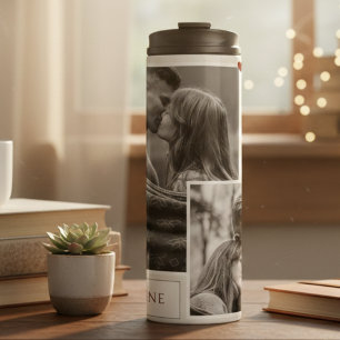 Romantic Black and White Photo Collage Be Mine Thermal Tumbler